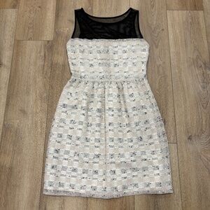 🌟LOVE...ADY🌟 TWEED FIT & FLARE MESH TOP DRESS BLACK / IVORY SZ M